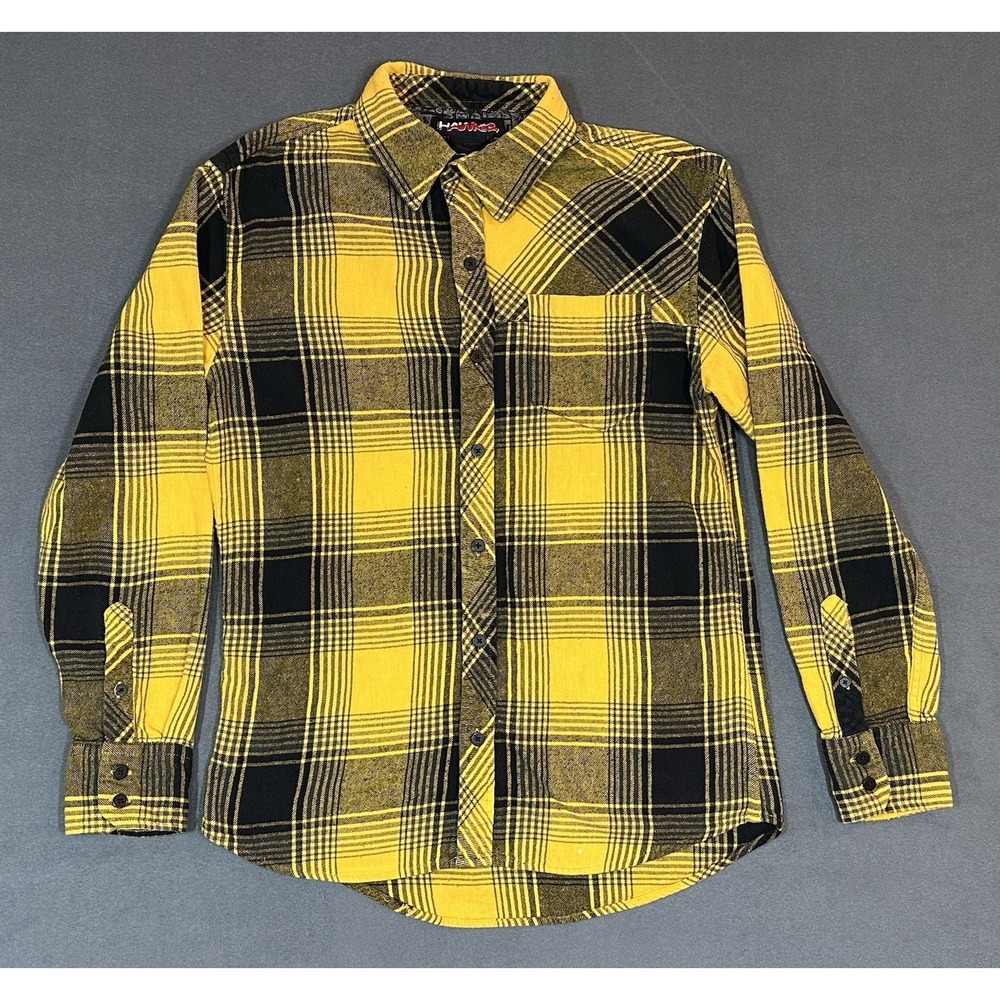 Tony Hawk Flannel Plaid Shirt Mens Yellow Plaid 100% Cotton Button Up Size S